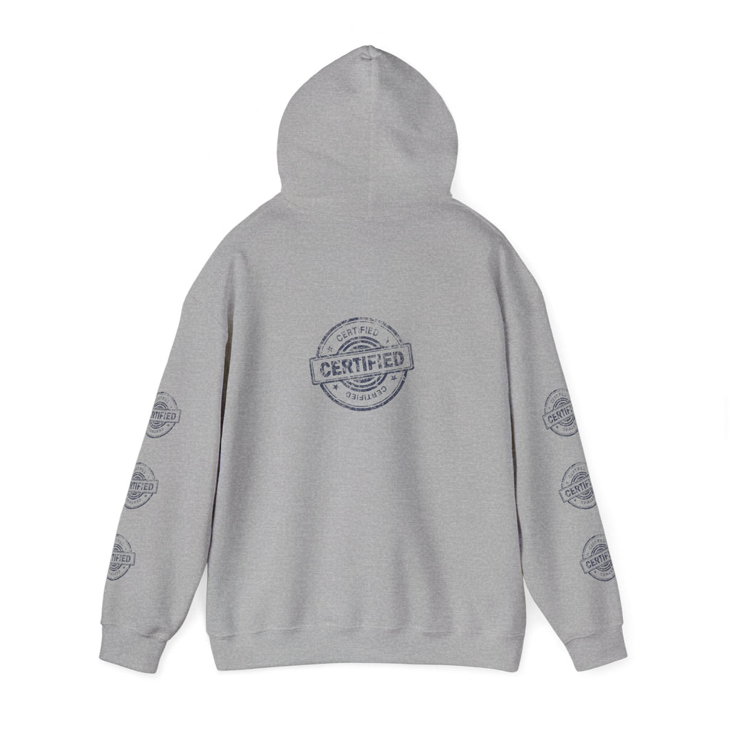 Good Human Certified Hoodie — Positive Message Pullover with Sleeve Stamps