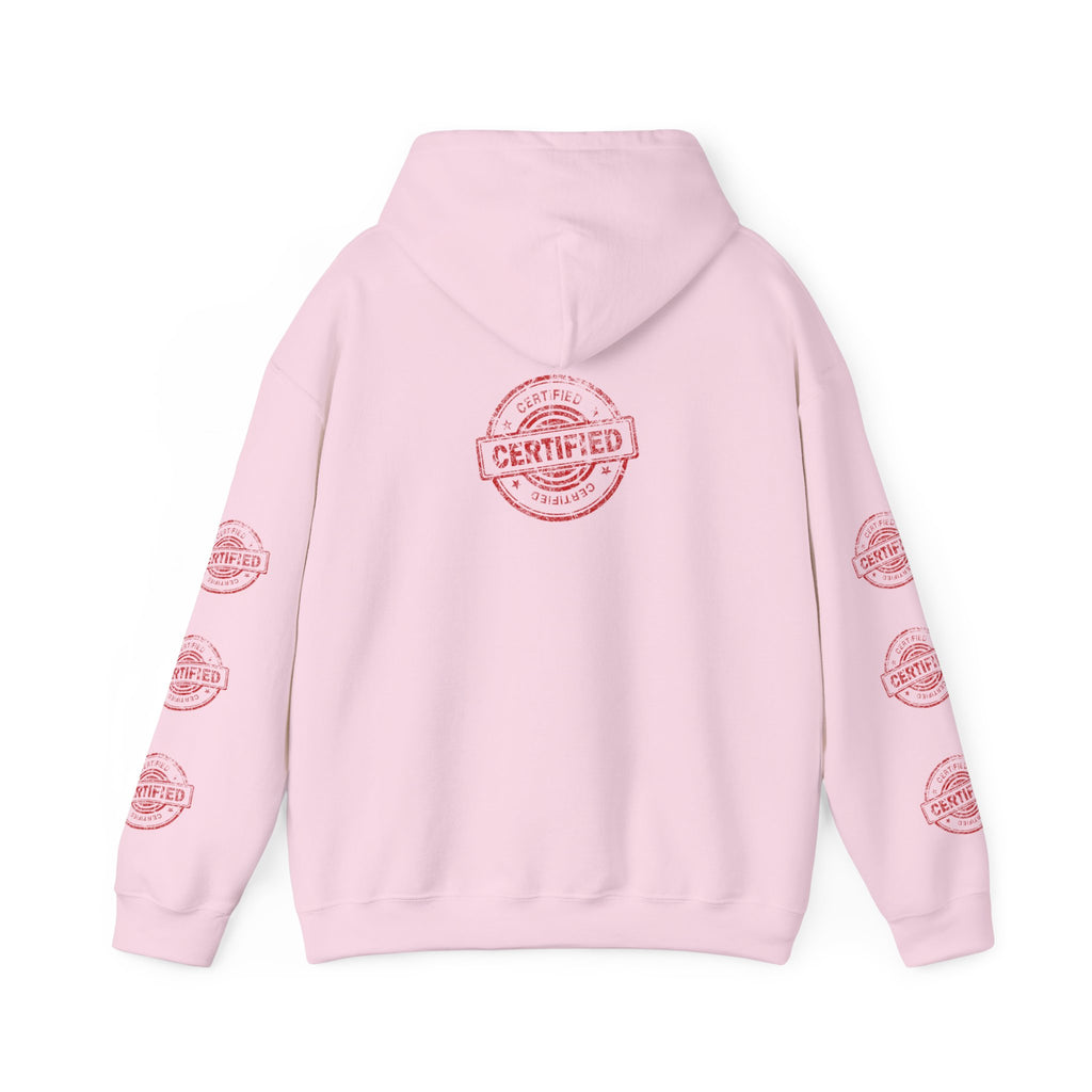 Good Human Hoodie — 'Good Human' Graphic Pullover with Certified Stamp Sleeve Design