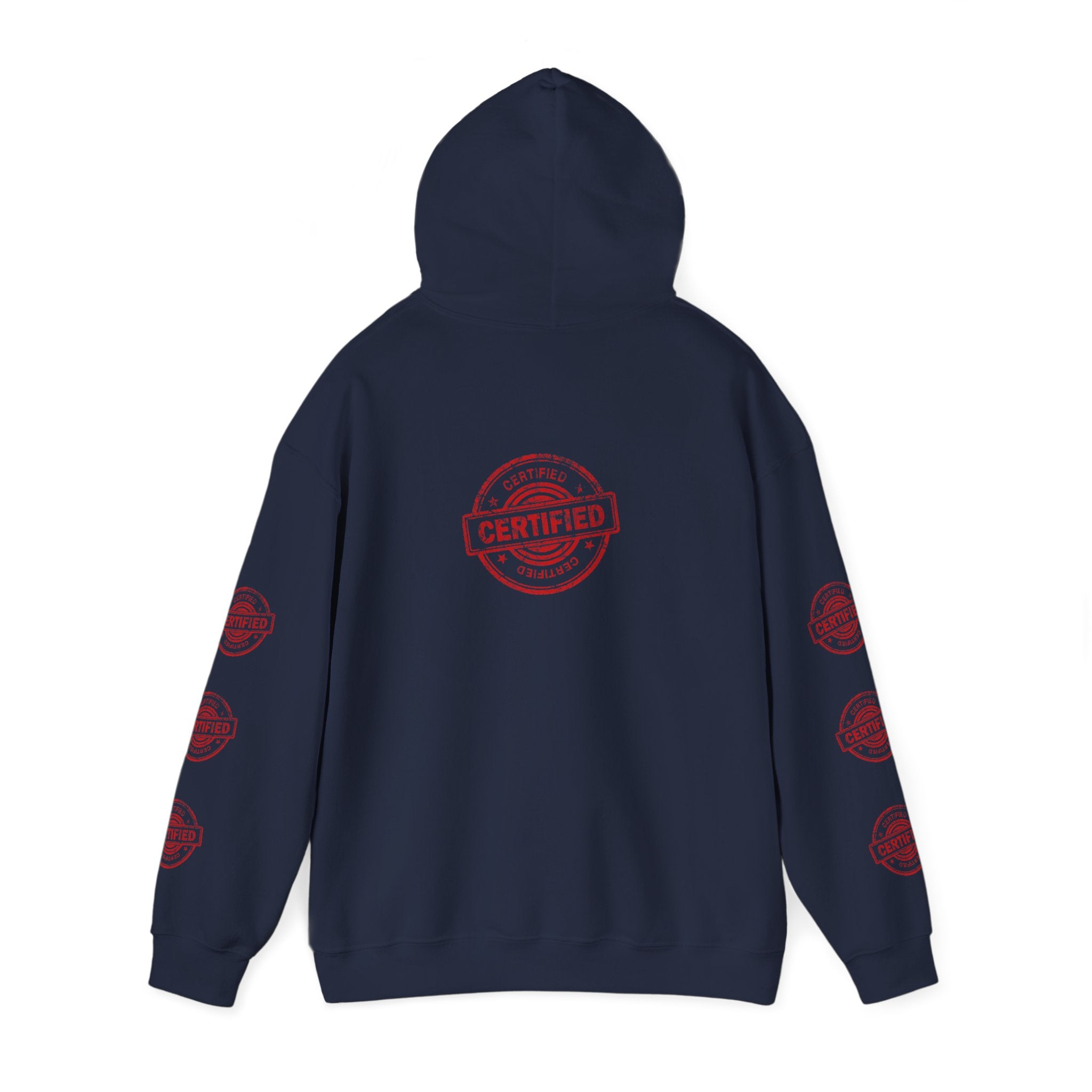 Good Human Hoodie — 'Good Human' Graphic Pullover with Certified Stamp Sleeve Design