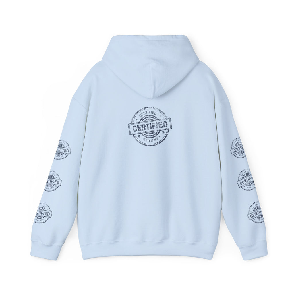 Good Human Certified Hoodie — Positive Message Pullover with Sleeve Stamps