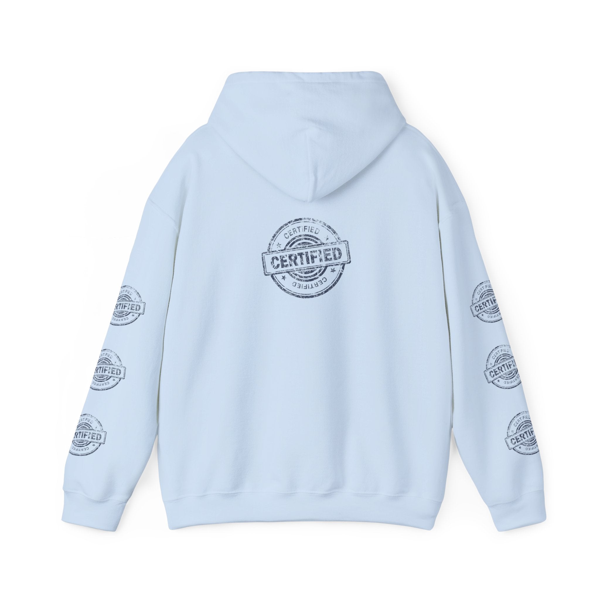 Good Human Certified Hoodie — Positive Message Pullover with Sleeve Stamps