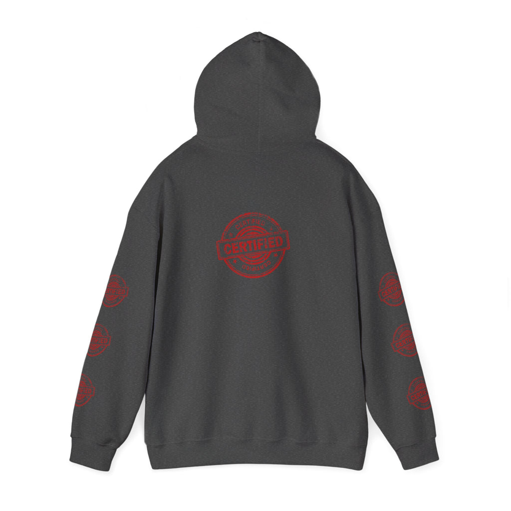 Good Human Hoodie — 'Good Human' Graphic Pullover with Certified Stamp Sleeve Design