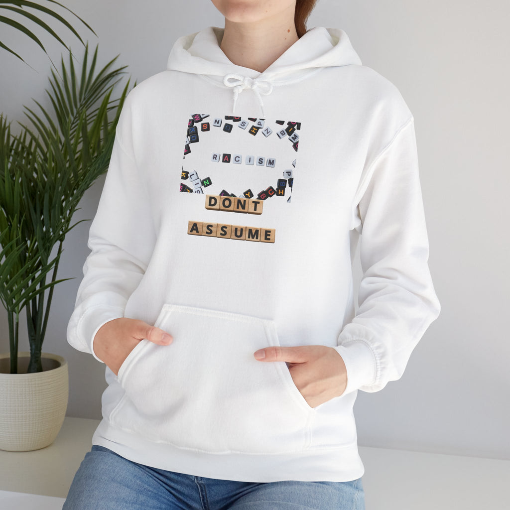 Don’t Assume Hoodie – Vintage Scrabble Tile Graphic Pullover