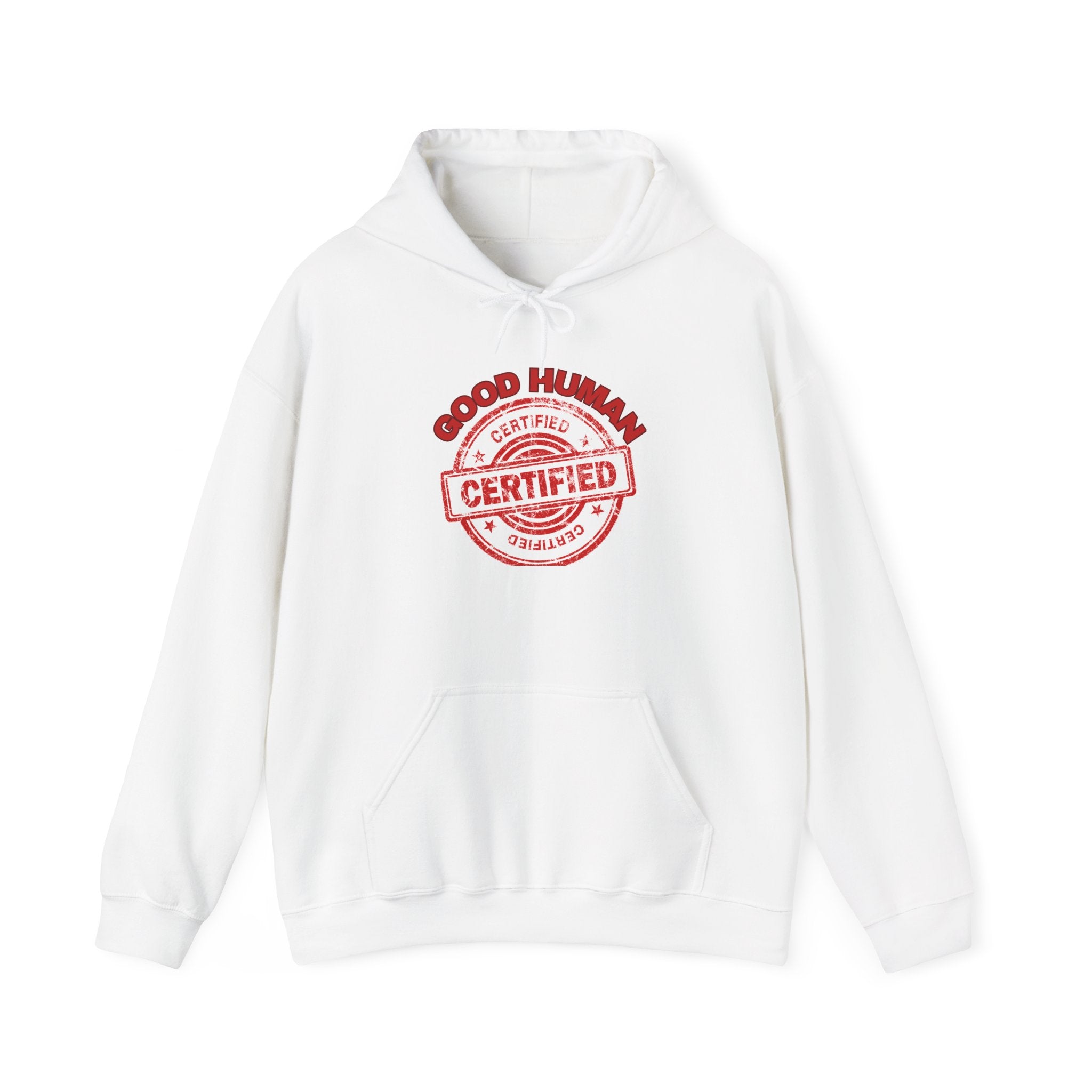 Certified 'Good Human' Hoodie – Funny Stamp Graphic Pullover