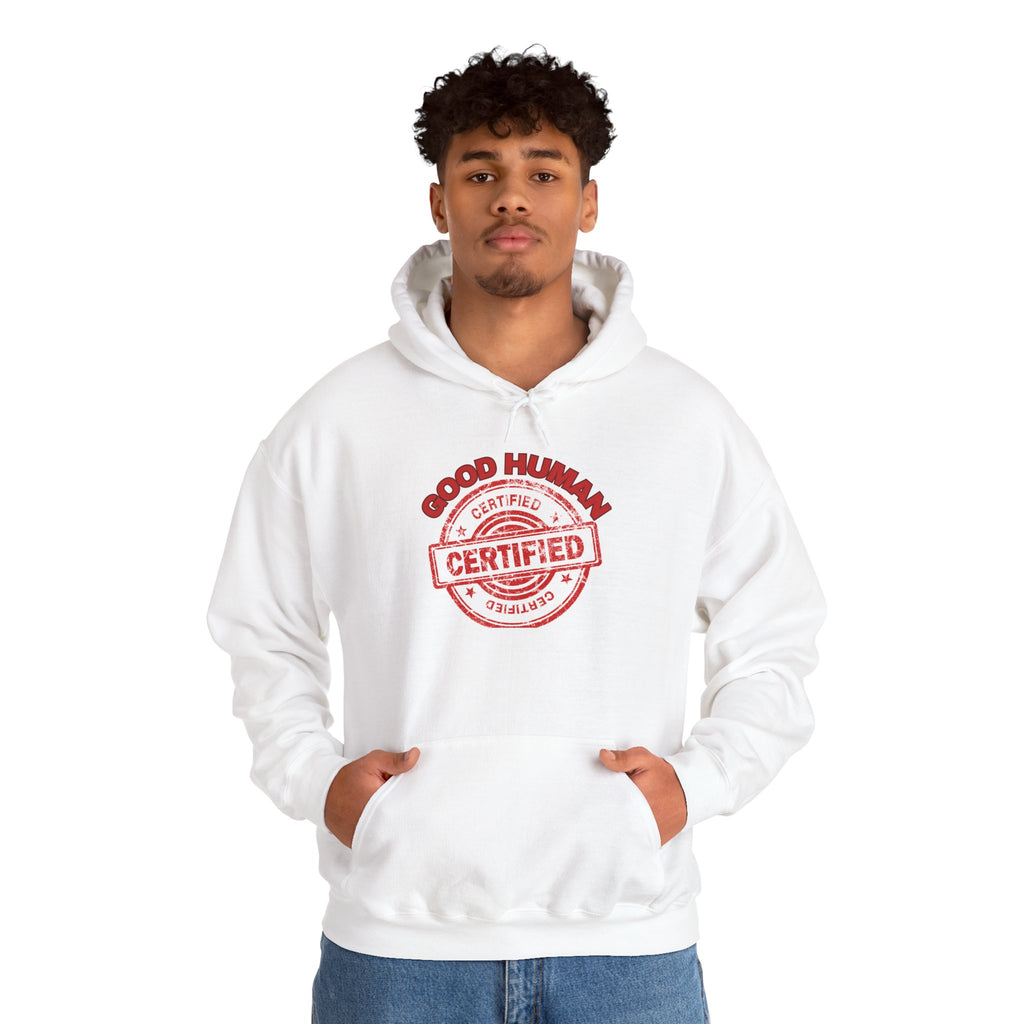 Certified 'Good Human' Hoodie – Funny Stamp Graphic Pullover