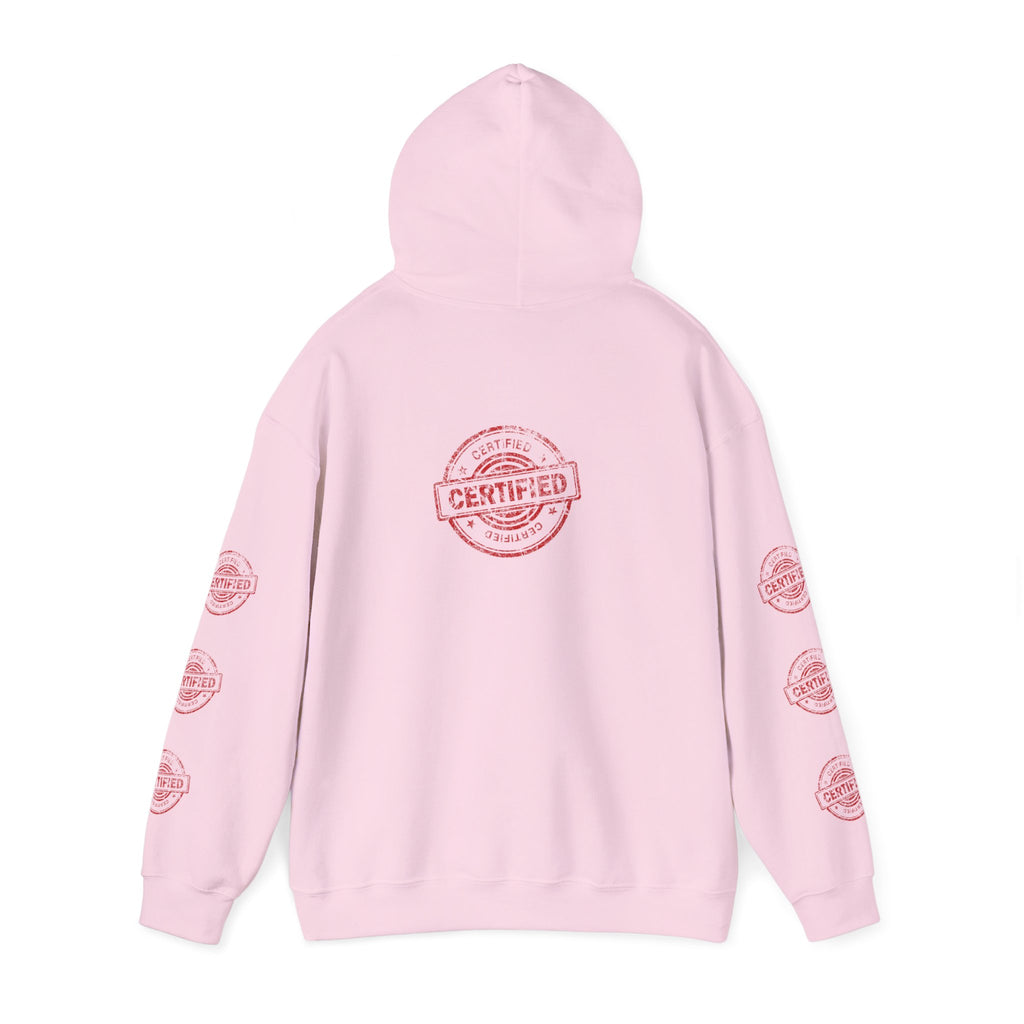 Good Human Hoodie — 'Good Human' Graphic Pullover with Certified Stamp Sleeve Design