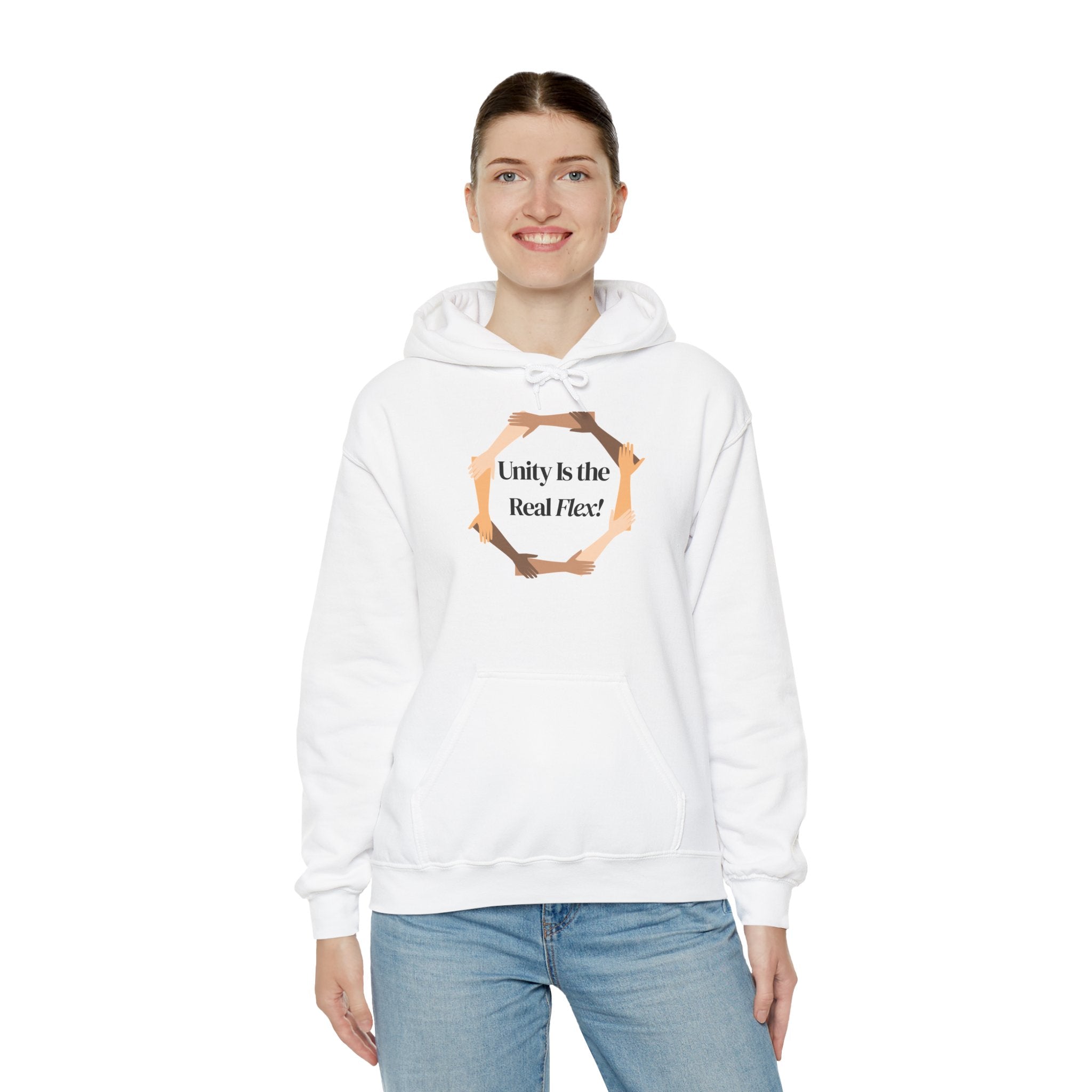 Unity Is the Real Flex Hoodie – Diverse Hands Graphic Pullover