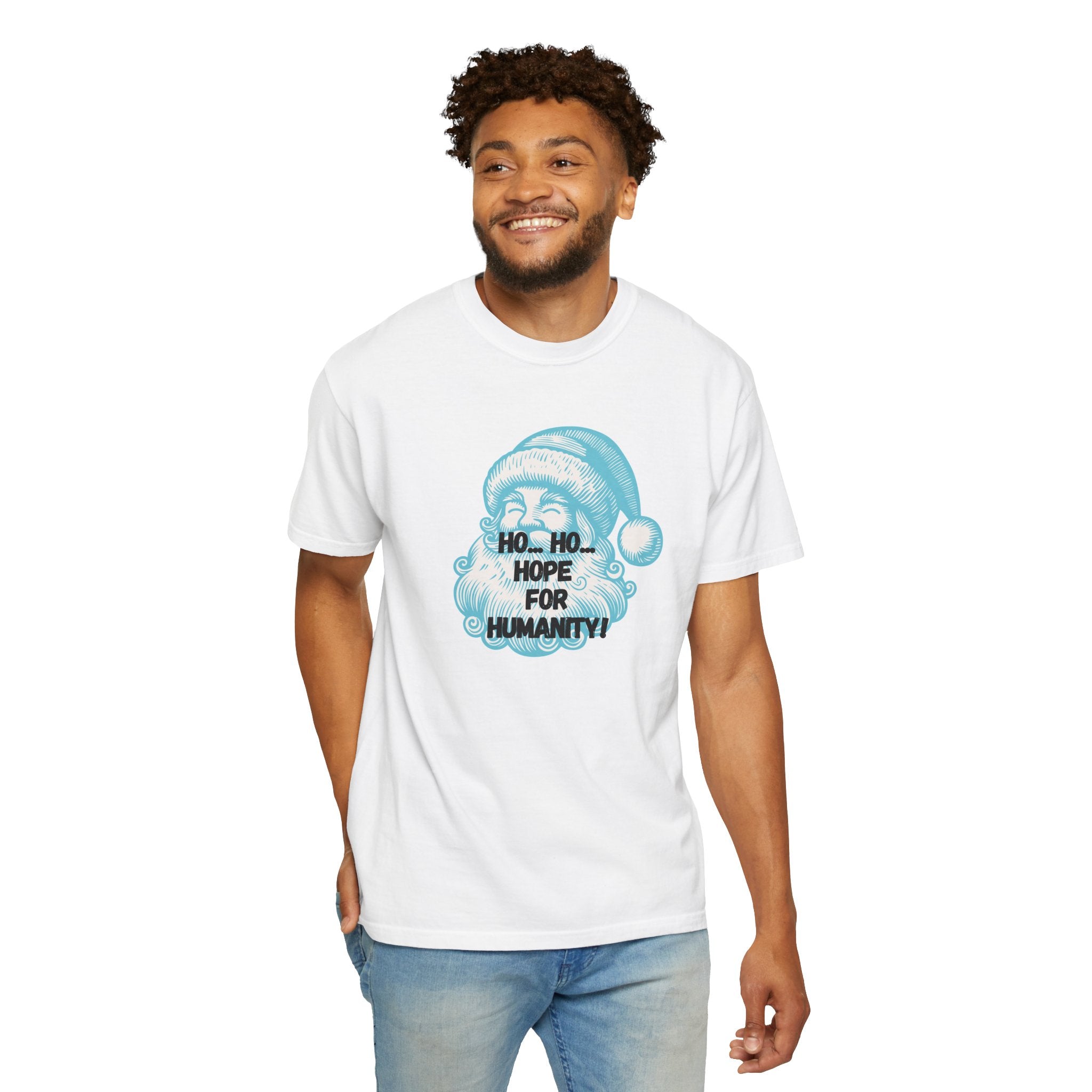 Santa Face Graphic T-Shirt — "Ho.. Ho.. Hope for Humanity" Holiday Tee