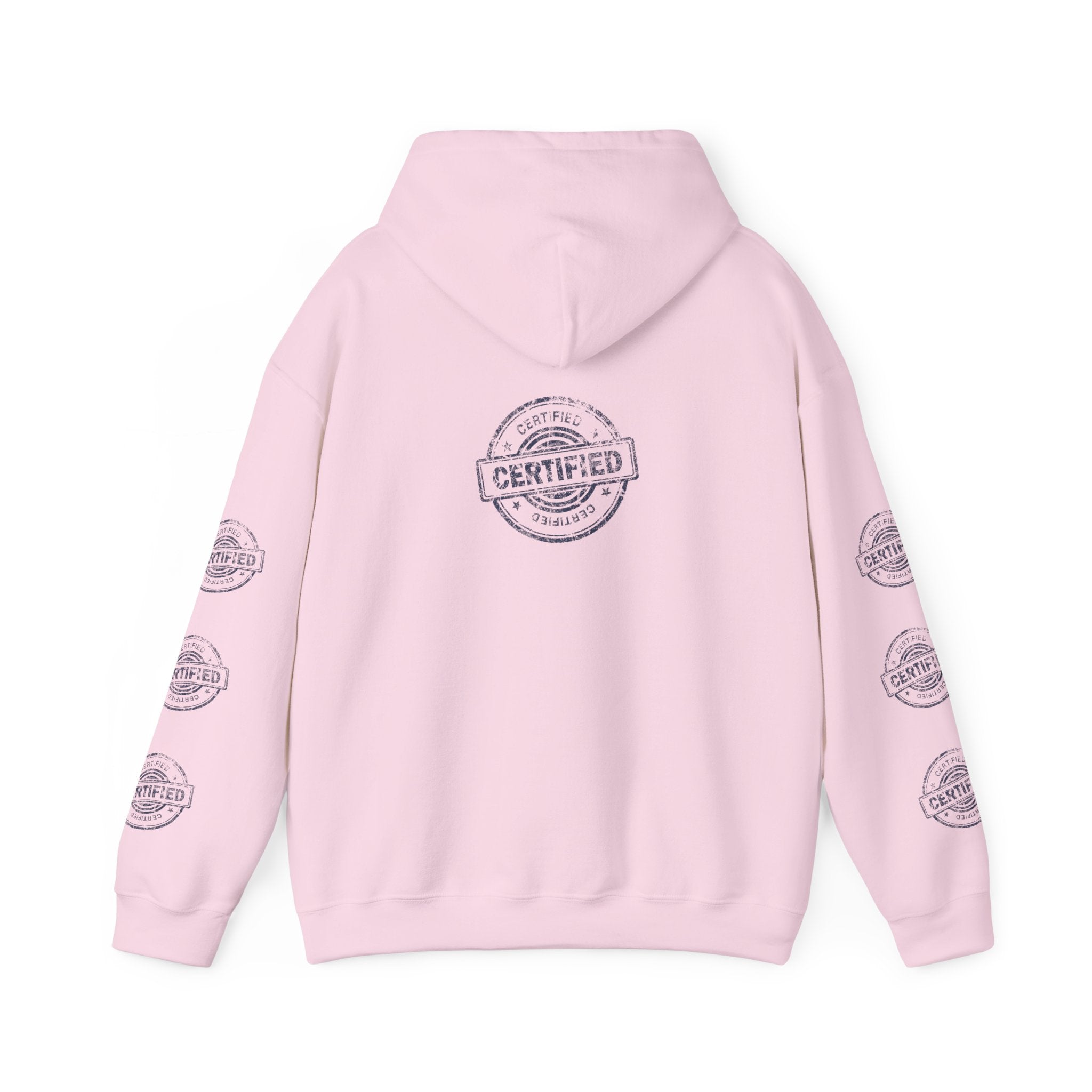 Good Human Certified Hoodie — Positive Message Pullover with Sleeve Stamps