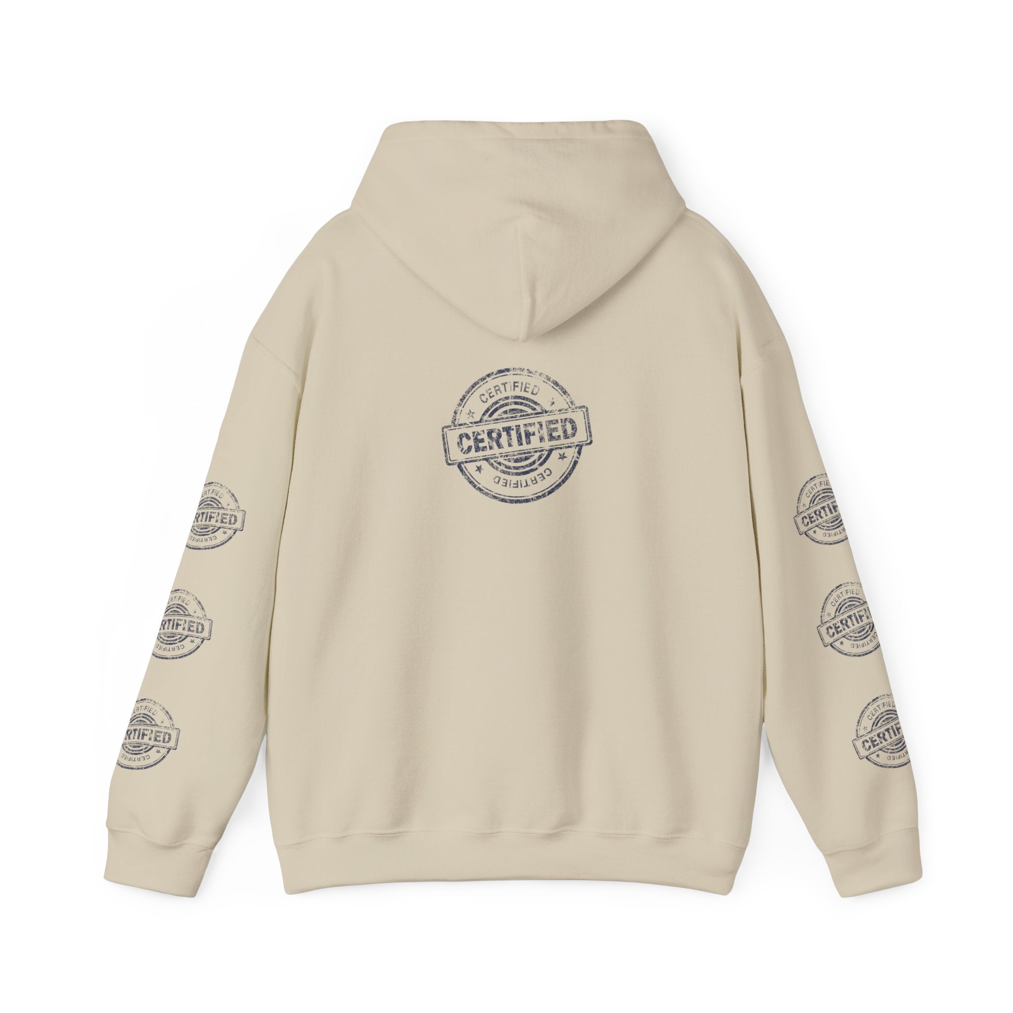 Good Human Certified Hoodie — Positive Message Pullover with Sleeve Stamps