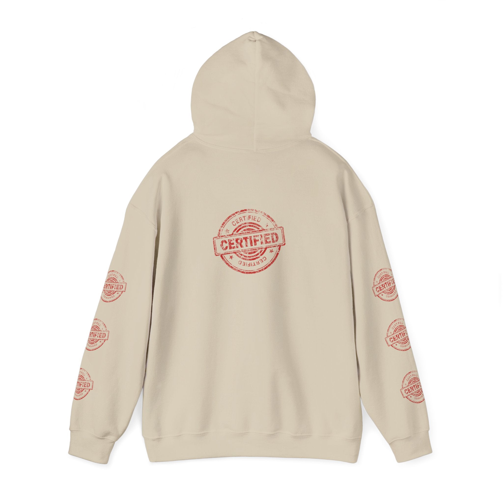 Good Human Hoodie — 'Good Human' Graphic Pullover with Certified Stamp Sleeve Design