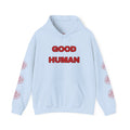 Good Human Hoodie — 'Good Human' Graphic Pullover with Certified Stamp Sleeve Design