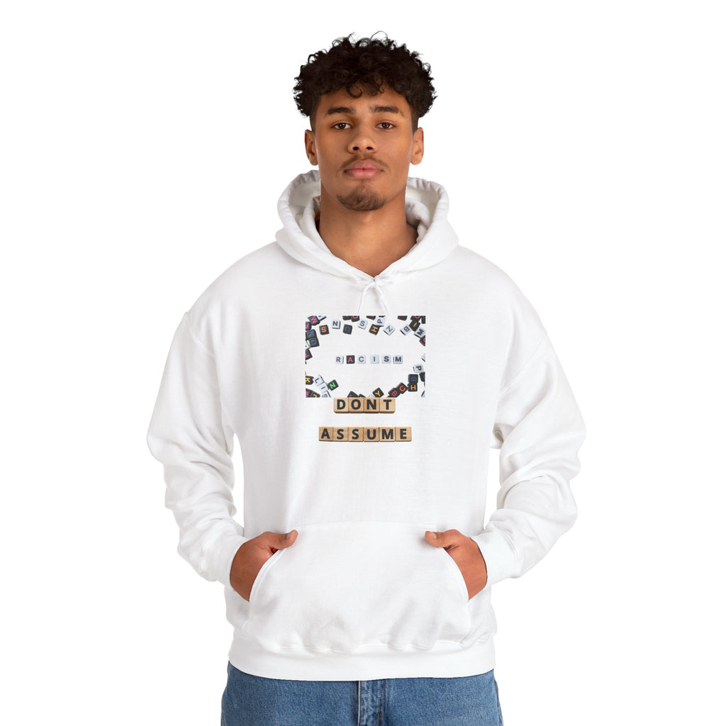 Don’t Assume Hoodie – Vintage Scrabble Tile Graphic Pullover