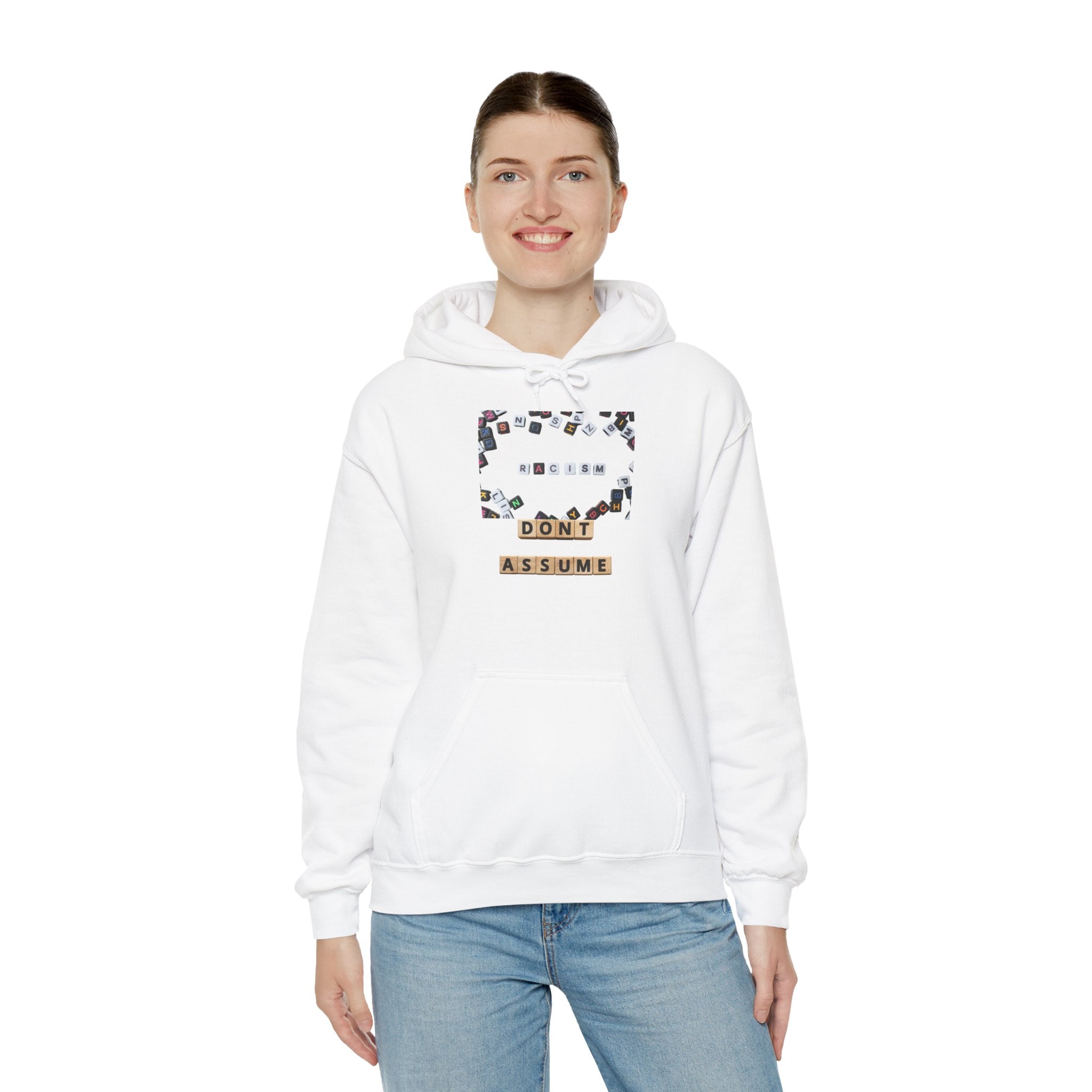 Don’t Assume Hoodie – Vintage Scrabble Tile Graphic Pullover