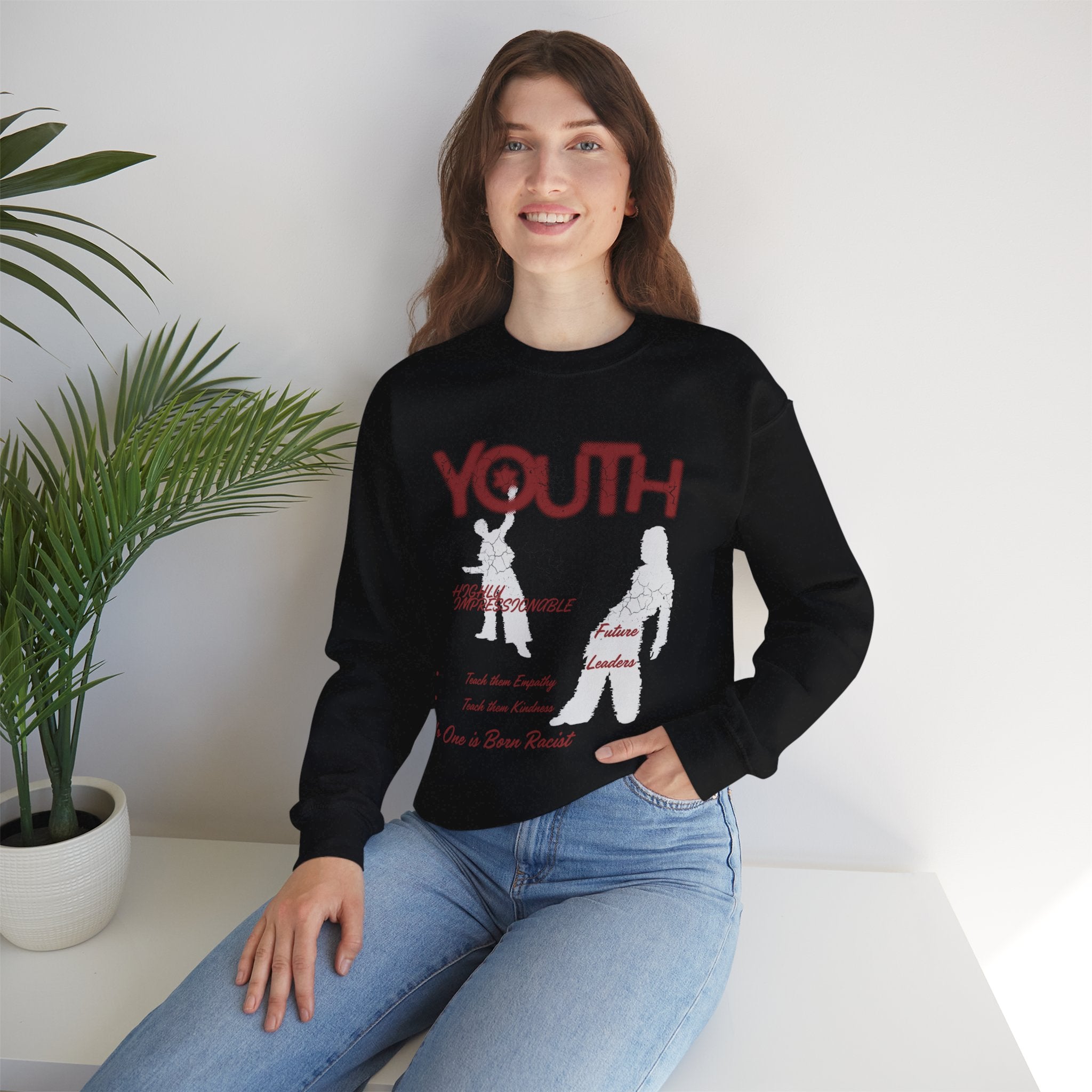 "Youth- No One is Born Racist" Retro Crewneck Sweatshirt