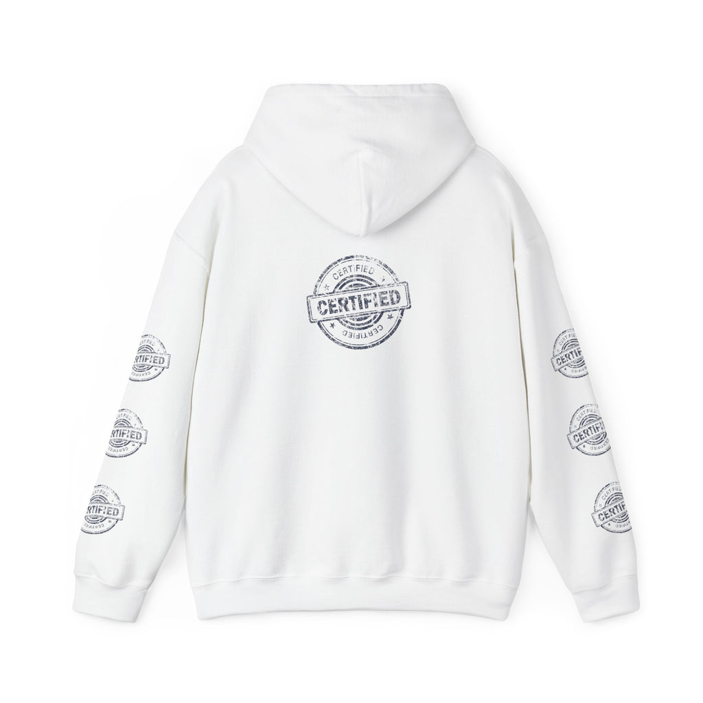 Good Human Certified Hoodie — Positive Message Pullover with Sleeve Stamps
