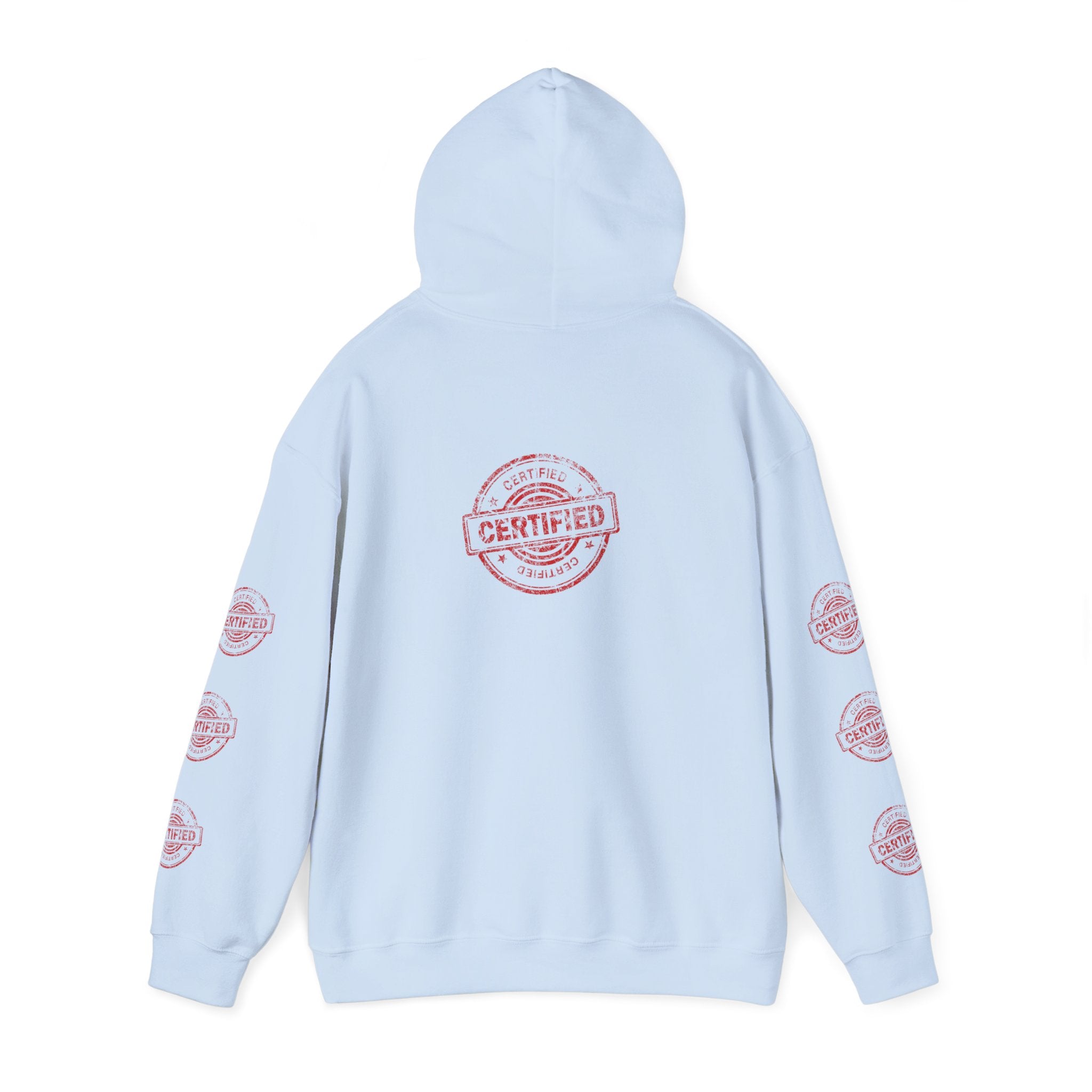 Good Human Hoodie — 'Good Human' Graphic Pullover with Certified Stamp Sleeve Design