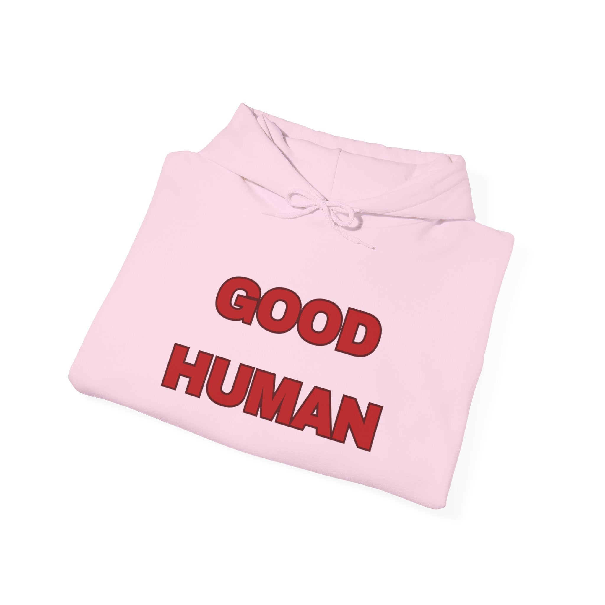 Good Human Hoodie — 'Good Human' Graphic Pullover with Certified Stamp Sleeve Design