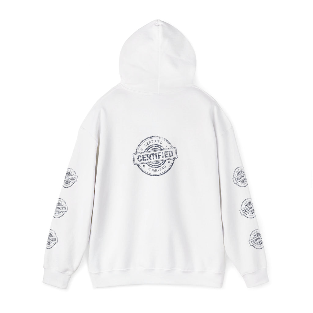 Good Human Certified Hoodie — Positive Message Pullover with Sleeve Stamps