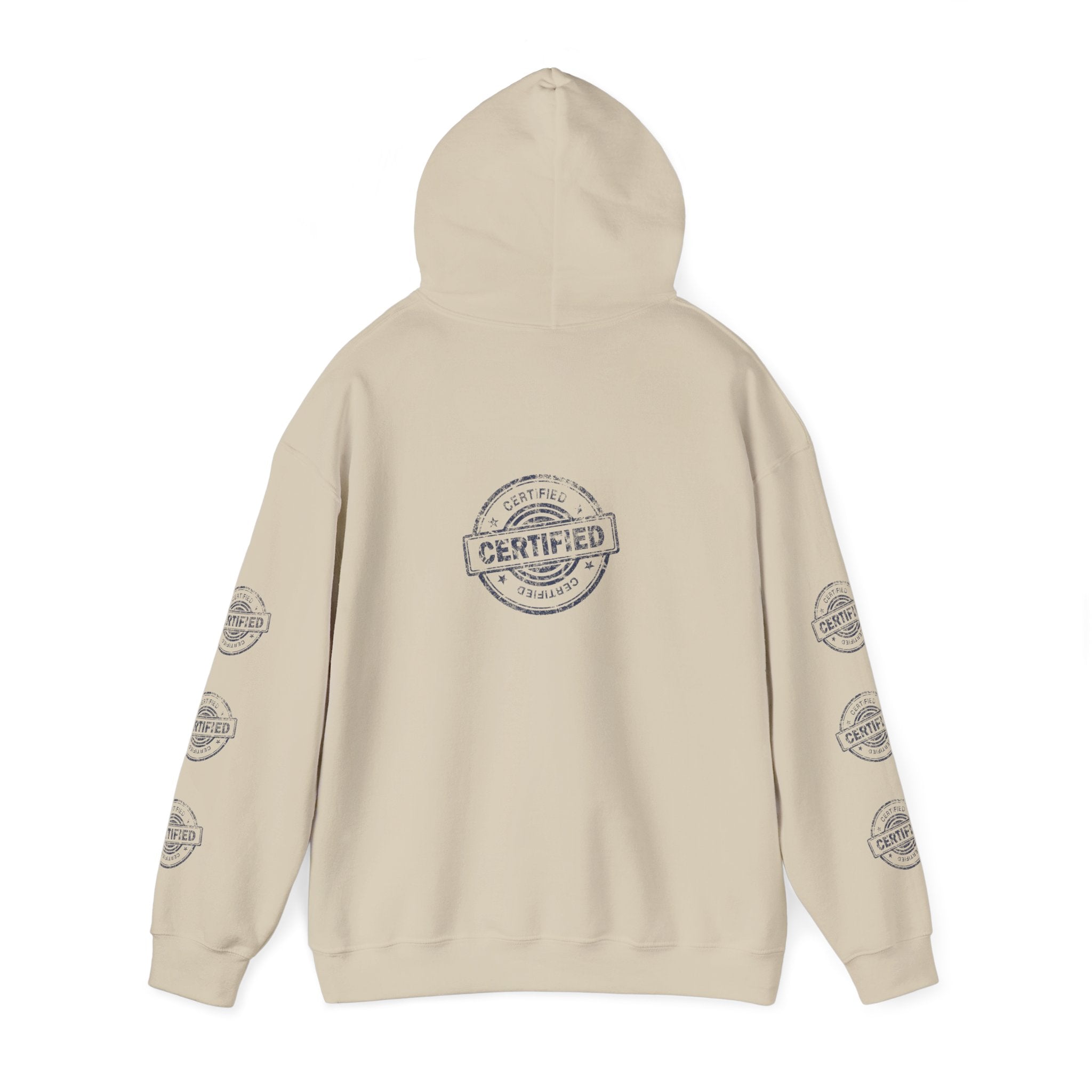 Good Human Certified Hoodie — Positive Message Pullover with Sleeve Stamps