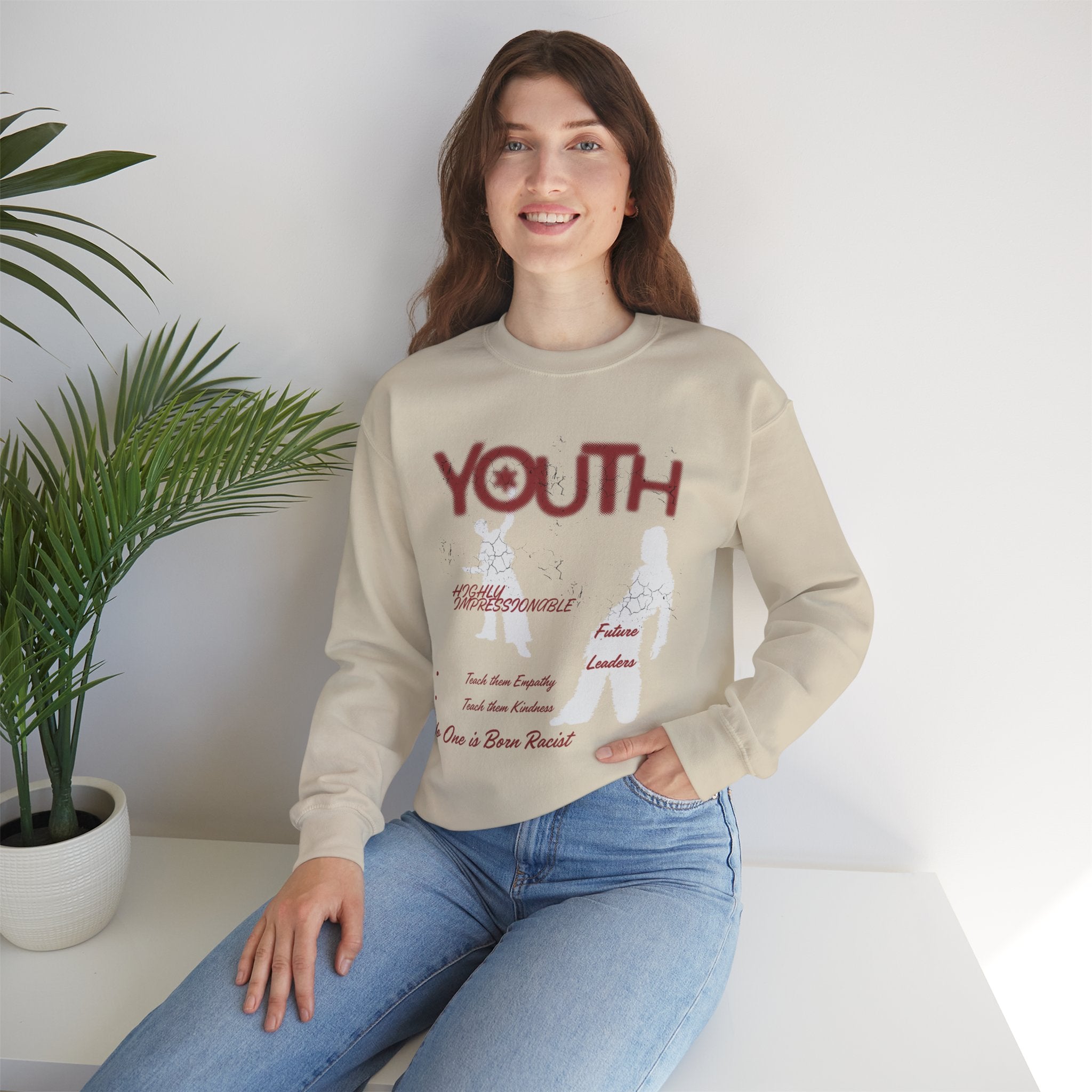 "Youth- No One is Born Racist" Retro Crewneck Sweatshirt