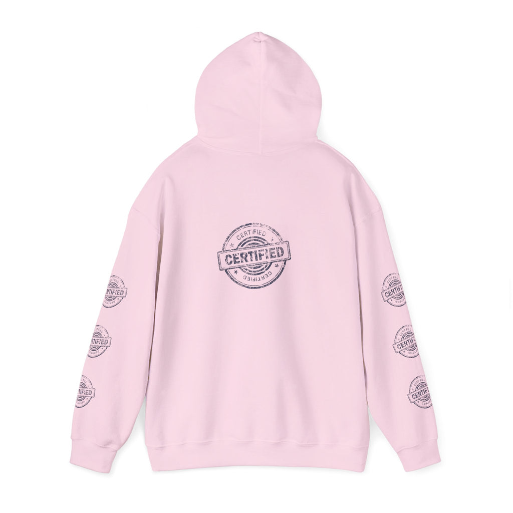 Good Human Certified Hoodie — Positive Message Pullover with Sleeve Stamps