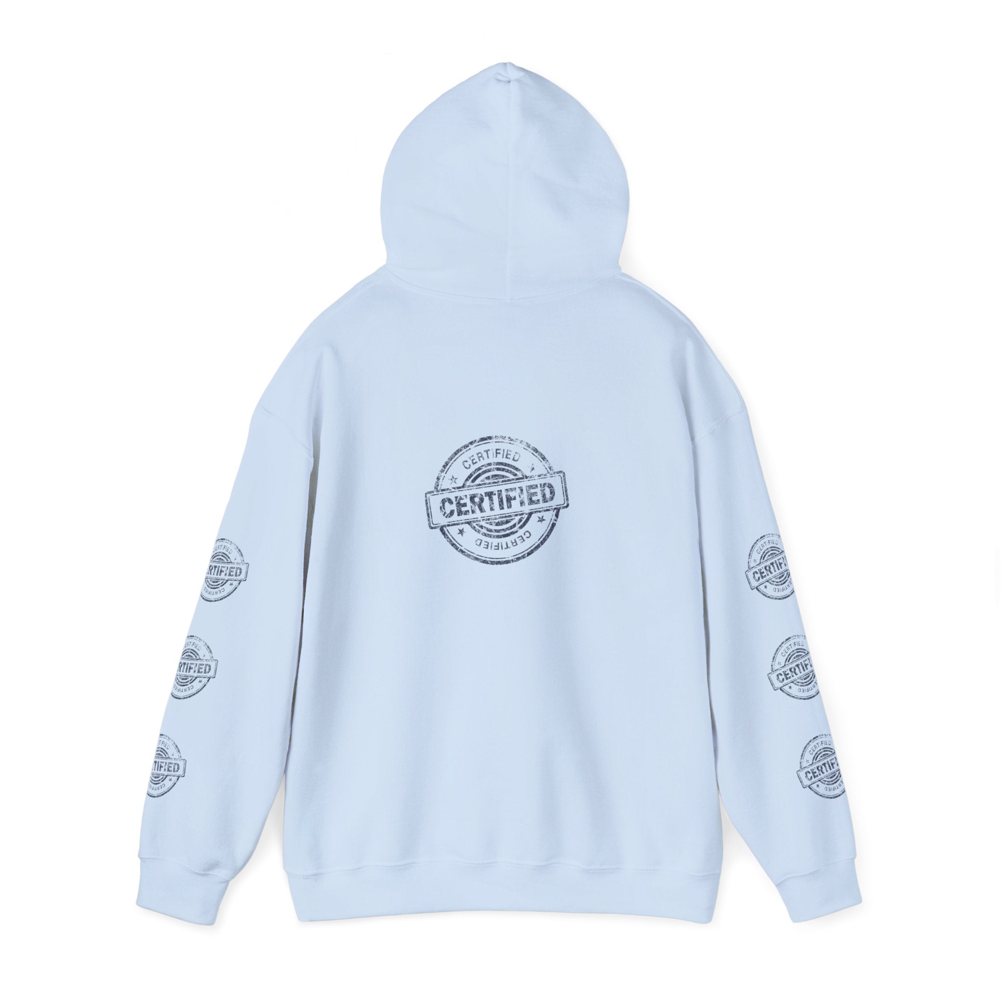 Good Human Certified Hoodie — Positive Message Pullover with Sleeve Stamps