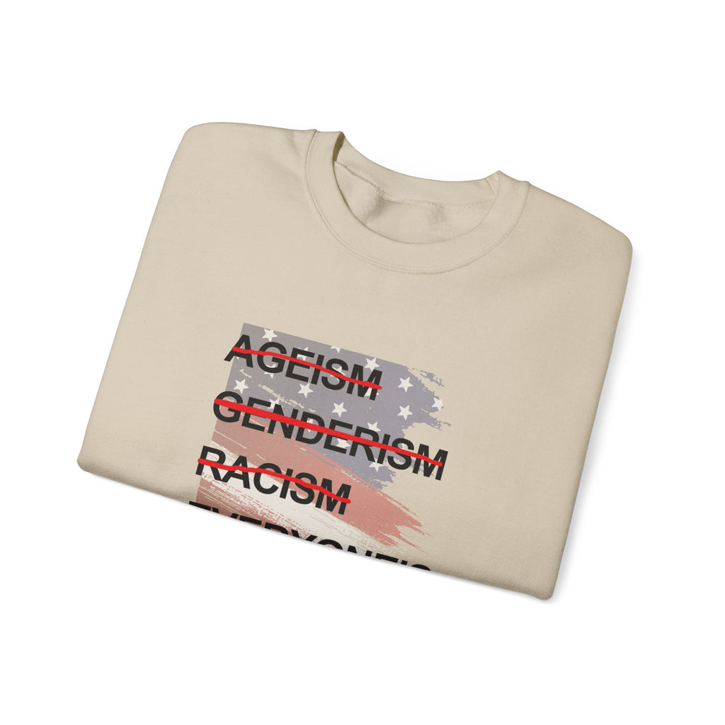 Crewneck Sweatshirt — "Everyone's Equal" Anti-Ageism, Anti-Racism, Anti-Genderism Statement Tee