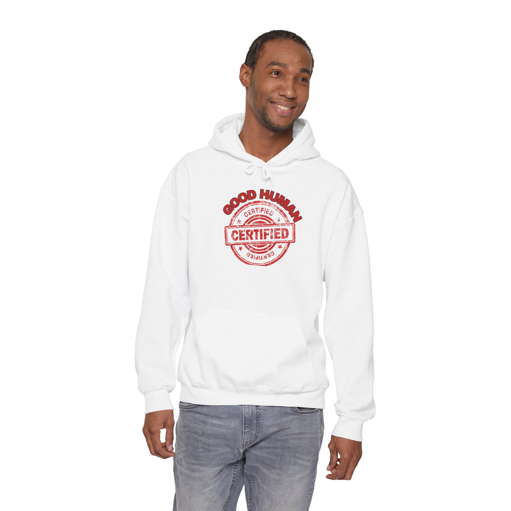 Certified 'Good Human' Hoodie – Funny Stamp Graphic Pullover